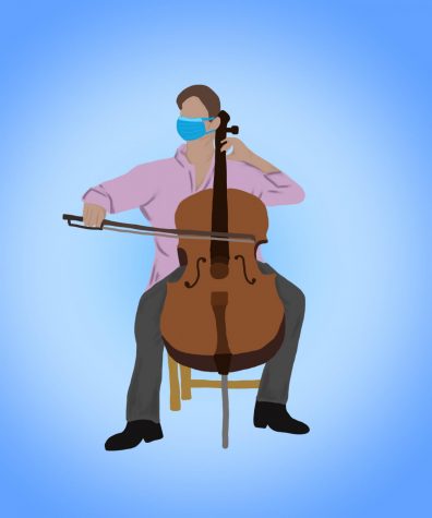 A man plays the cello. 