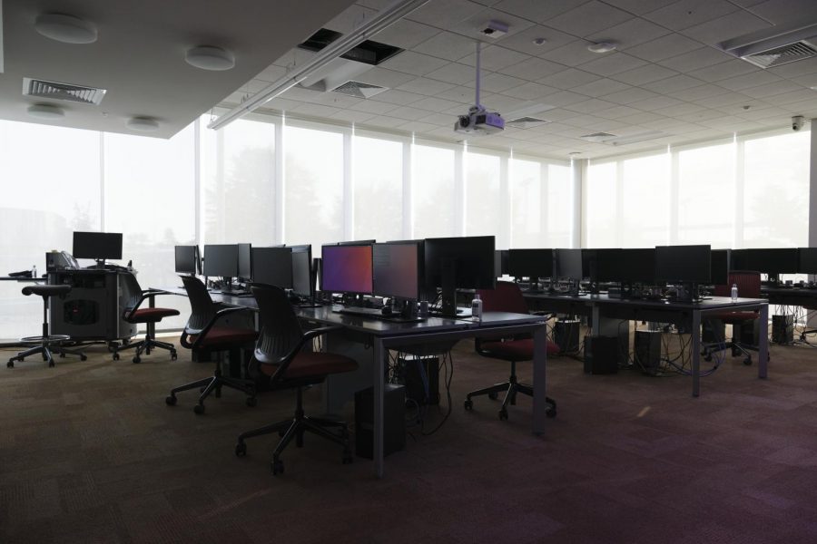 Griffin Hall's JRG Cyber Threat Intelligence Laboratory, usually packed with students, can now be found mostly empty.