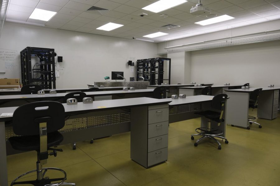 A socially distanced IT classroom in Griffin Hall.