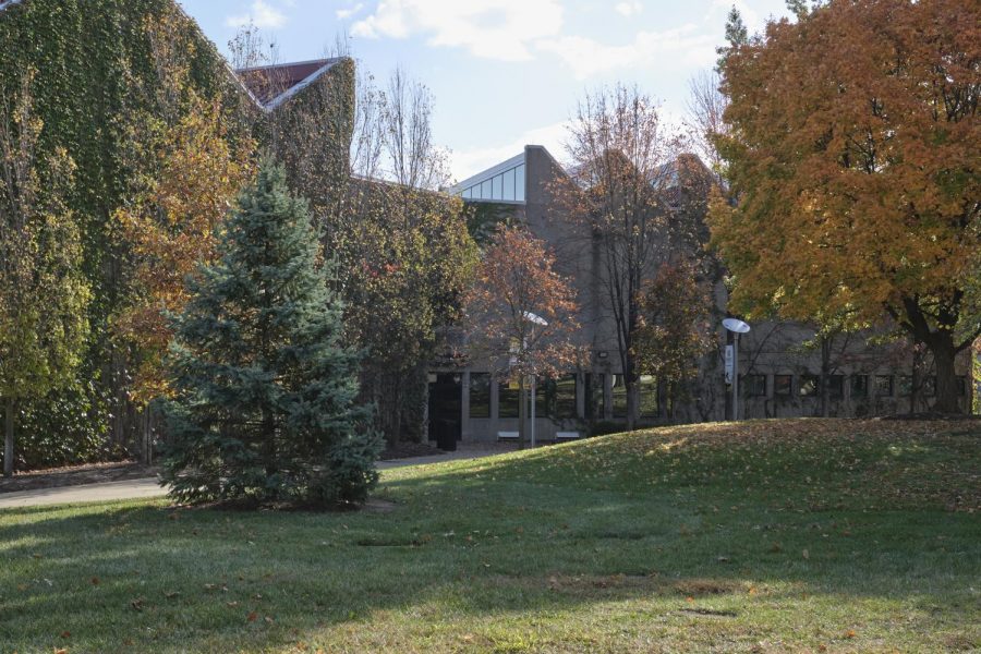 Outside the Fine Arts building during fall.