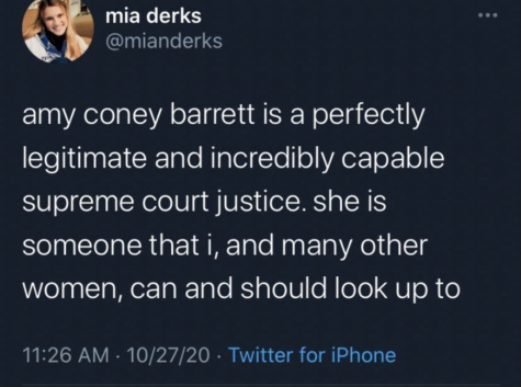 SGA Vice President Mia Derks tweeted in support of Supreme Court Justice Amy Coney Barrett's confirmation. The tweet has been deleted.