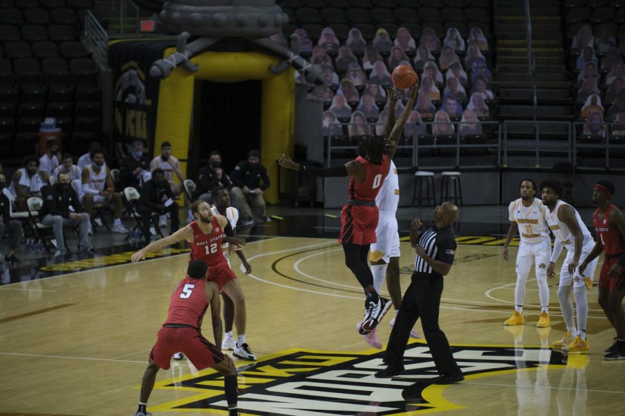 The ball is tipped to begin the game between NKU and Ball State.