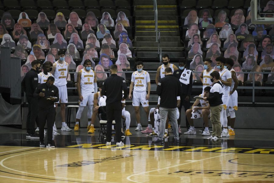 The Norse huddle during a timeout in Thursdays game against Tennessee Tech.
