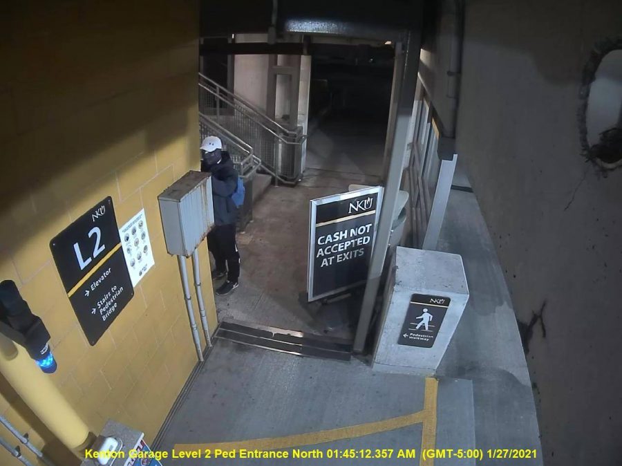 NKU Police released a photo of an individual canvassing the Kenton Drive parking garage. Campus law enforcement is currently seeking information on this person.