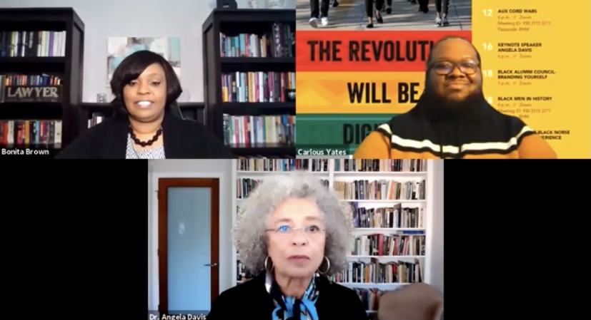 Bonita Brown (top left) and Carlous Yates (top right) introduce Dr. Angela Davis.