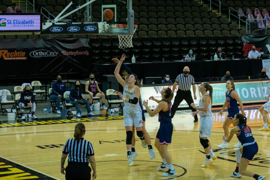 NKU forward Grayson Rose puts up a shot attempt in NKUs first round game against Robert Morris.