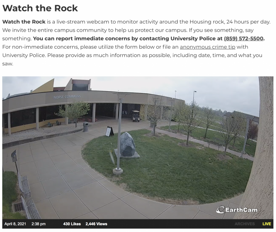 Viewers can report immediate and non-immediate concerns to University Police about suspicious activity near the housing rock.