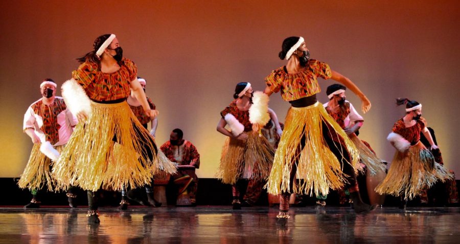 Participants in NKUs Dance 21 dance during the filming of a victory dance.