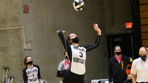 NKU senior outside hitter Anna Brinkmann (3) serves the ball during a previous game.