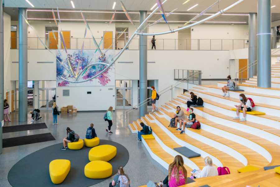 Students gather in the Health Innovation Center.