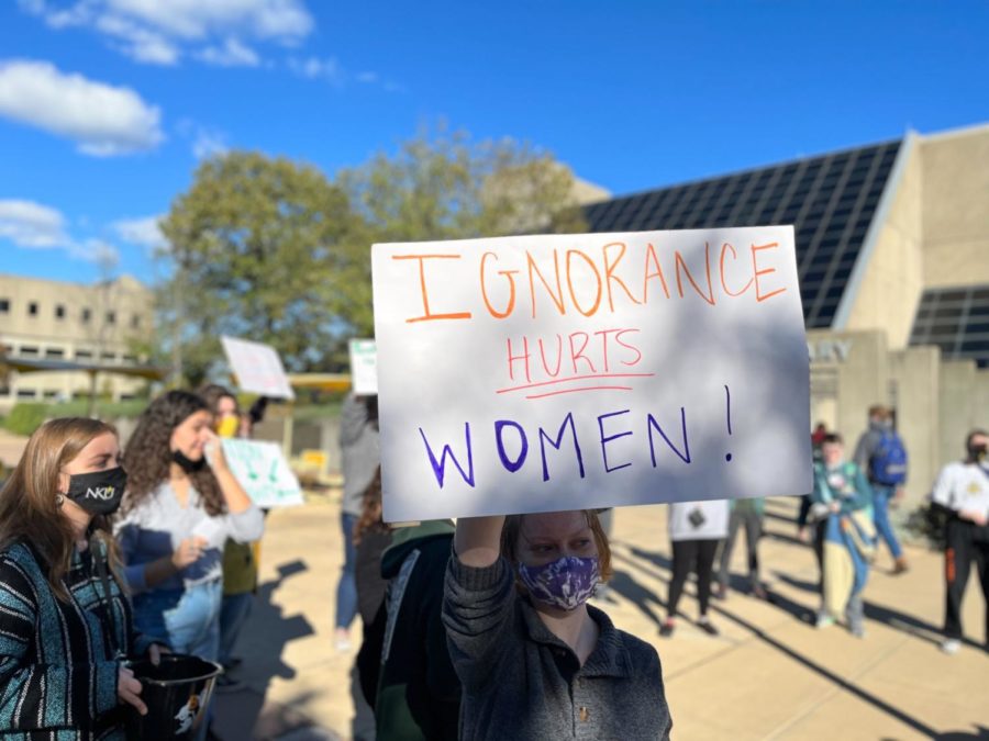 NKU students demonstrated against a graphic anti-abortion display on Oct. 26.