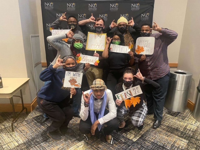 NKU students pose for a picture during FUEL NKUs Friendsgiving Feast.