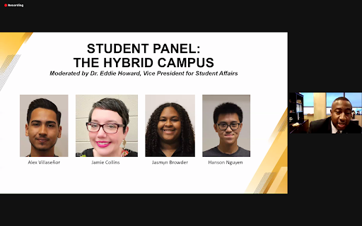 The student panelists for the second student panel included Alex Villaseñor, Jamie Collins, Jasmyn Browder and Hanson Nguyen. This section was moderated by Vice President of Student Affairs Eddie Howard. 
