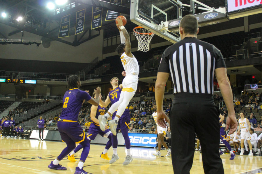 NKU forward Chris Brandon finishes off a dunk as the Norse fell to Western Illinois on Monday at BB&T Arena.
