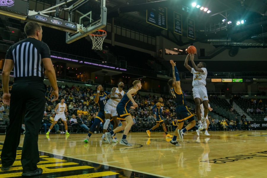 NKU guard Marques Warrick takes a shot during Friday nights game against UNC Greensboro. Warrick finished with 14 points.