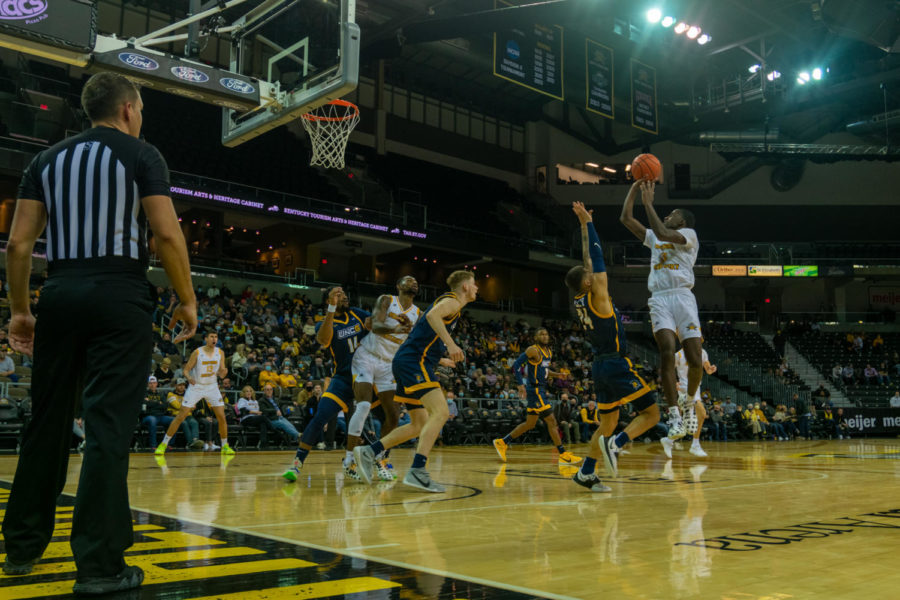 NKU guard Marques Warrick takes a shot during Friday night's game against UNC Greensboro. Warrick finished with 14 points.