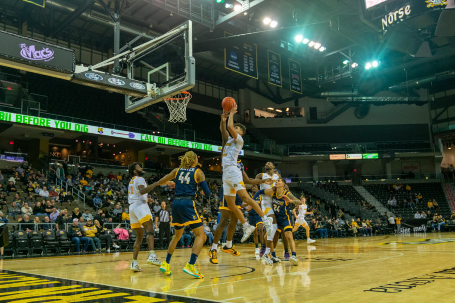 NKU guard Trey Robinson takes a shot in the lane during Fridays game against UNC Greensboro.
