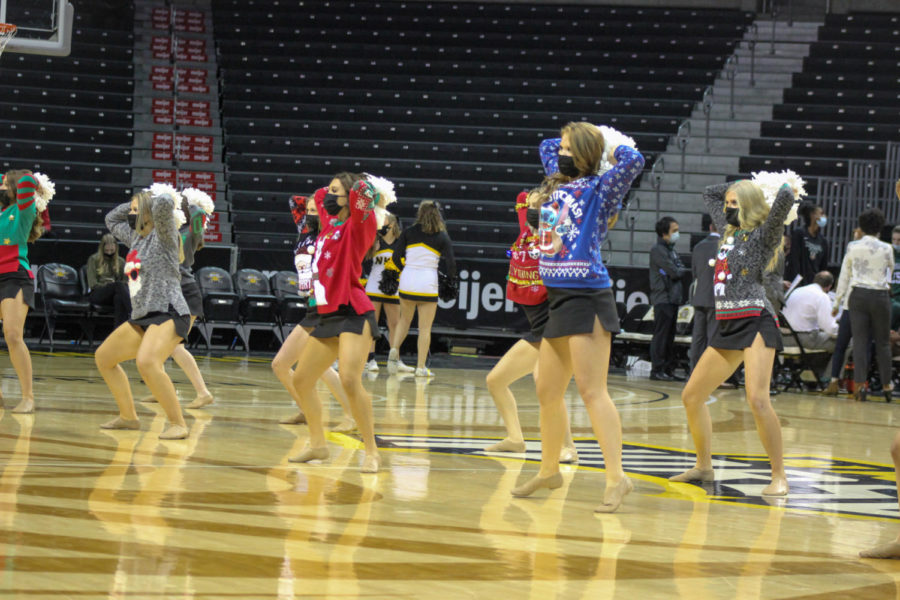 Members of the NKU dance team during a break in Friday night's game against Cleveland State.