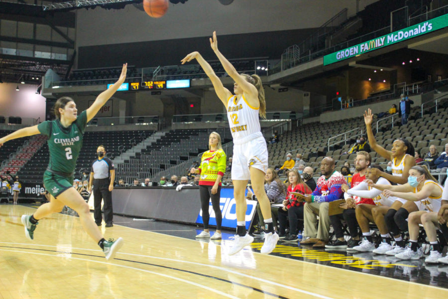 NKU guard Carissa Garcia fires a three against Cleveland State on Friday night.