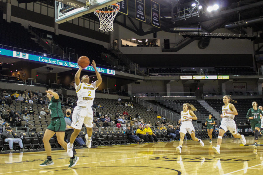 NKU guard Ivy Turner (2) goes up for a layup on Friday night against Cleveland State.