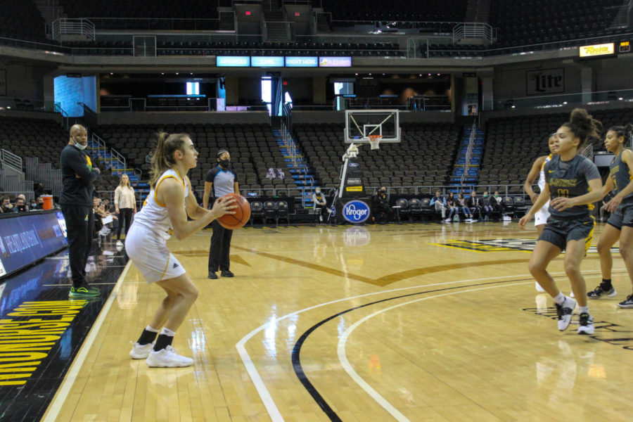 NKU guard Carissa Garcia takes an open three against Kentucky State on Wednesday at BB&T Arena.