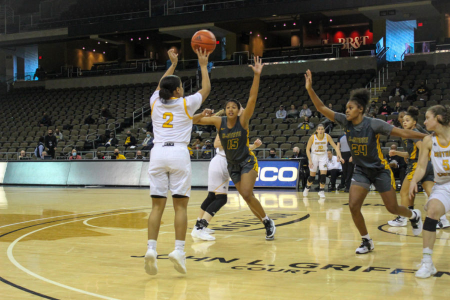 NKU guard Ivy Turner (2) takes a jump shot against Kentucky State on Wednesday at BB&T Arena.