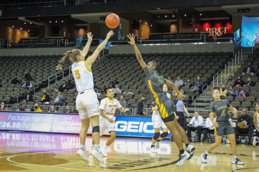 NKU guard Lindsey Duvall (5) takes a shot against Kentucky State on Wednesday.