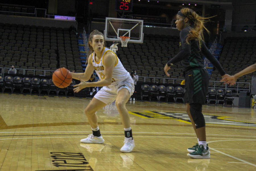 NKU guard Carissa Garcia dribbles against Wright State on Thursday. The Norse defeated the Raiders 77-59.