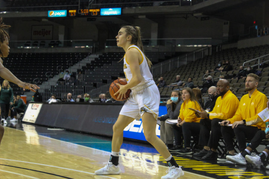 NKU guard Carissa Garcia against Wright State on Thursday. Garcia finished with eight points against the Raiders.