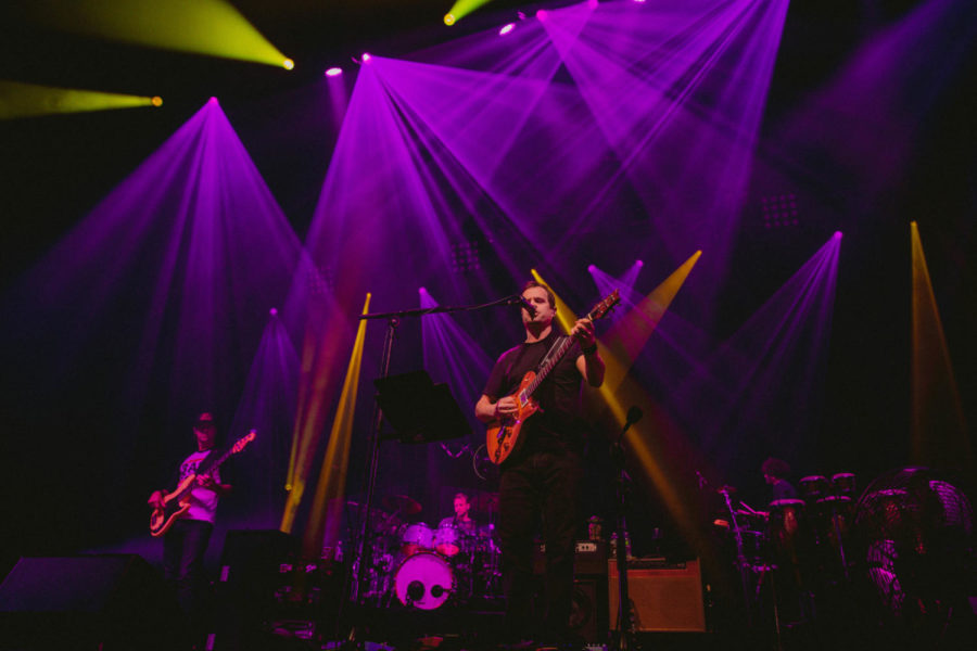 An electric display behind Umphreys McGee as they performed at OVATION in Newport on Thursday.