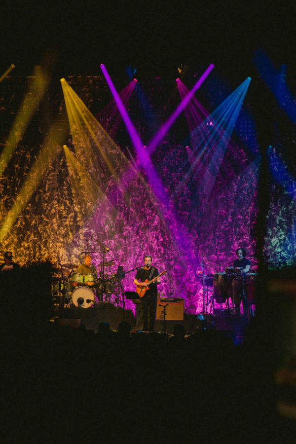 A colorful light display behind Umphrey's McGee as they performed at OVATION on Thursday.