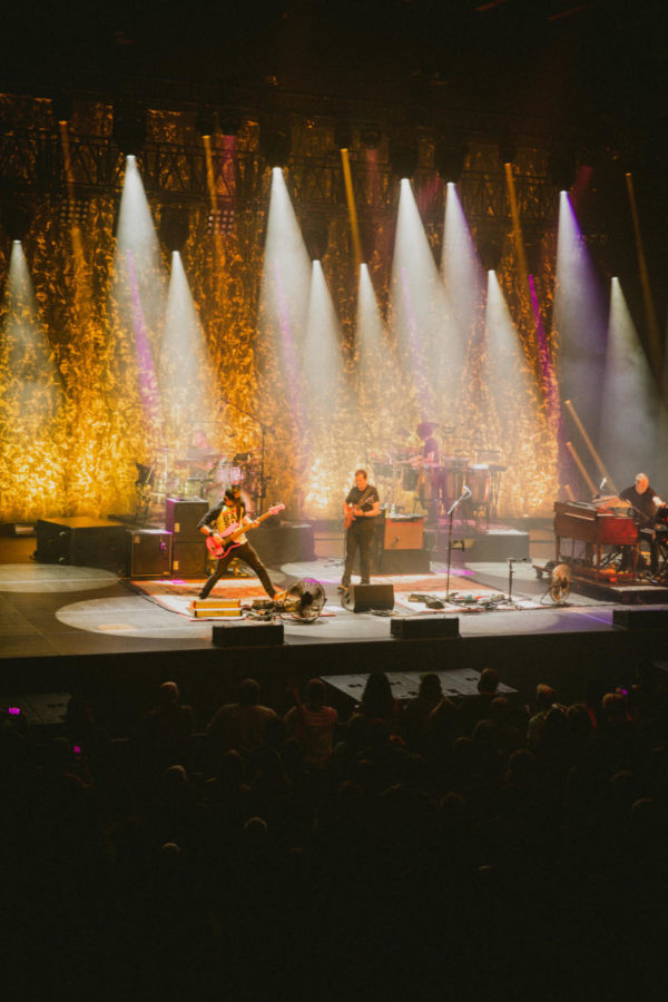 Umphrey's McGee performs with a light show in the background at OVATION in Newport on Thursday.