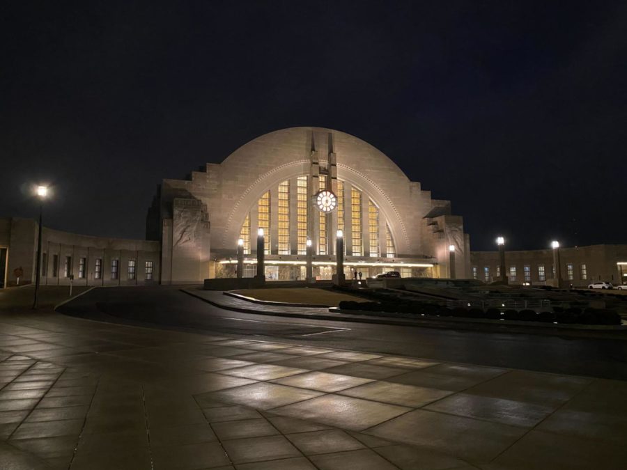 The lecture was held over Zoom and in person at Union Terminal's Reakirt Auditorium in Cincinnati.