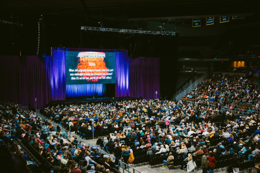 A large crowd gathers in BB&T Arena to see Jeff Dunham.