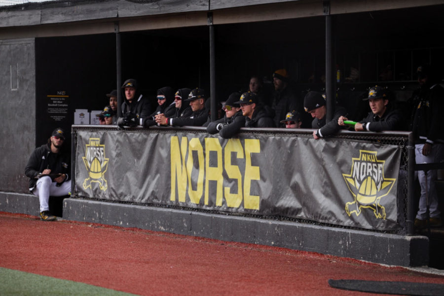 The NKU dugout during Sundays game against Wright State. The Norse fell 17-10 to the Raiders.