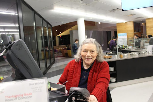 Kremer posing at work for a photo included in The Northerner’s 2017 Article, “Mary Pat Kremer Cherishes Time With NKU Students.”