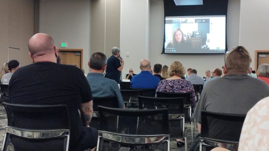 A speaker takes the floor at the Medical Cannabis Advisory Committee town hall held in the Student Union July 14.