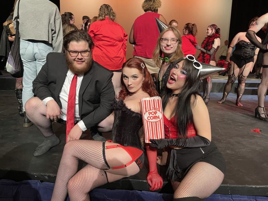 Some of the “Rocky Horror Picture Show” cast after the last showing on Friday.
Starting from the left is The Criminologist (Trace Maloney), Janet Weiss (Sarah Rhodes), Transylvanian (Max Morgan), and Transylvanian (Kimberly Legal).