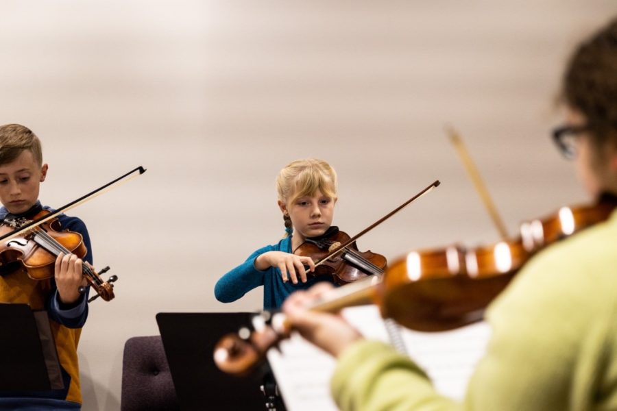 NKU String Project classes break out into small groups of four to five students for their second weekly meetings, allowing more individualized training for students and hands-on experience for teaching assistants. 