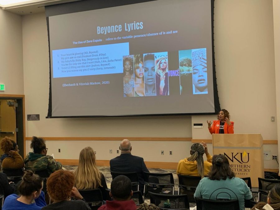 Lauren Prather visited NKU to talk about the history of African American English, capping off Black History Month programing by African American Student Initiatives.
