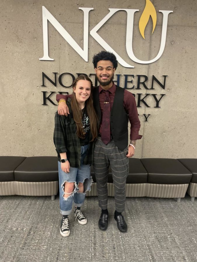 Vice president candidate Lucy Burns (left) and president candidate Isaiah Phillips (right) after being announced 2023-2024 SGA president and vice president Thursday night.