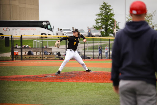 Junior Ben Gerl is one of many players in the baseball program that have gone through the initiation ritual of singing a song on road trip bus rides.