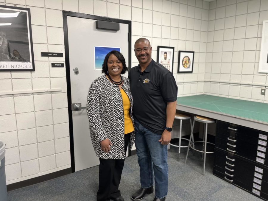 Interim President Bonita Brown and Wesley Brown in a photography studio located in SOTA.