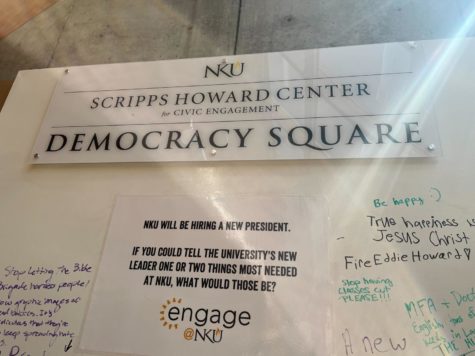 The Democracy Square board is a place for students to anonymously participate in political discussion.