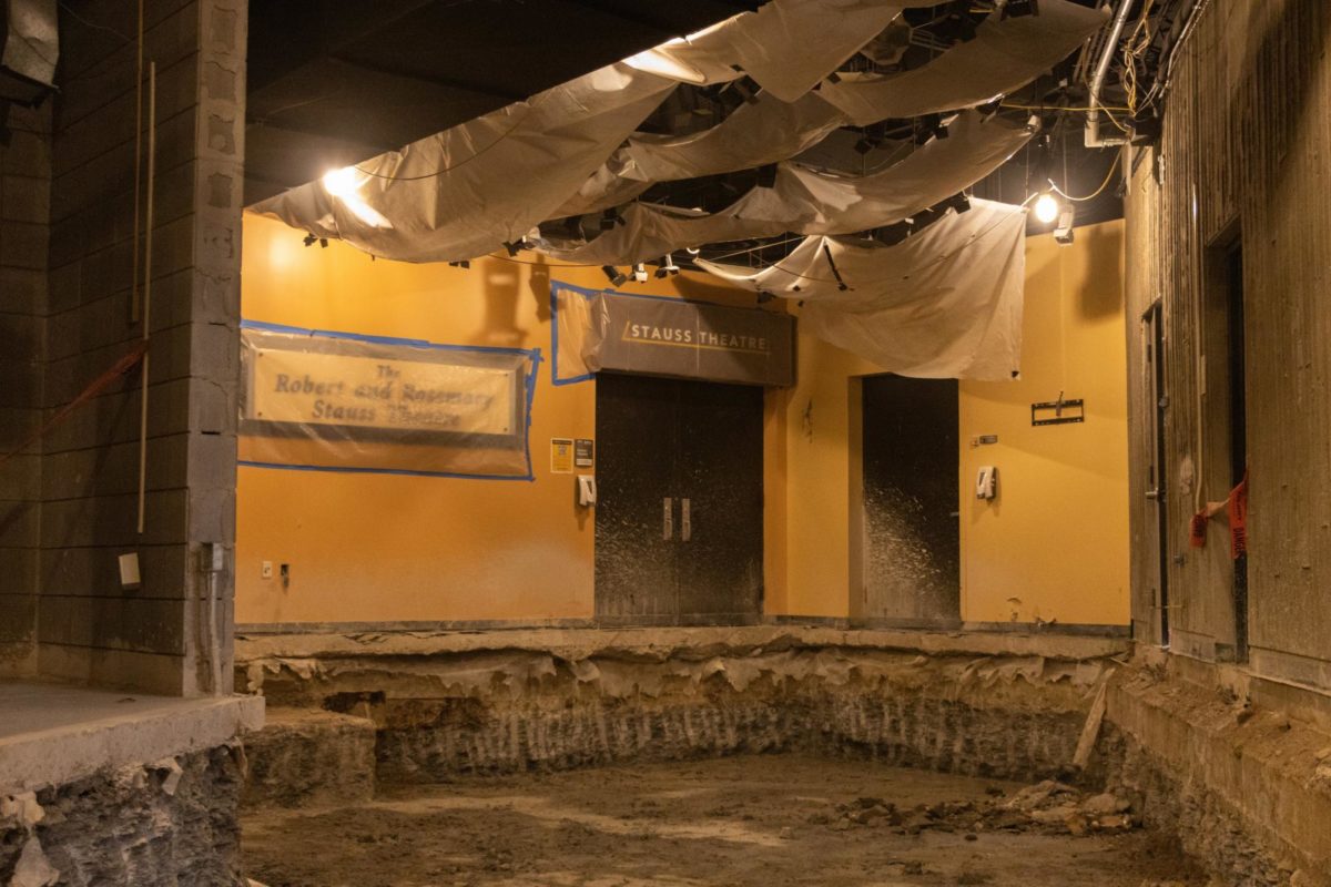 The floor slab is being demolished, creating a hole about four-feet deep.