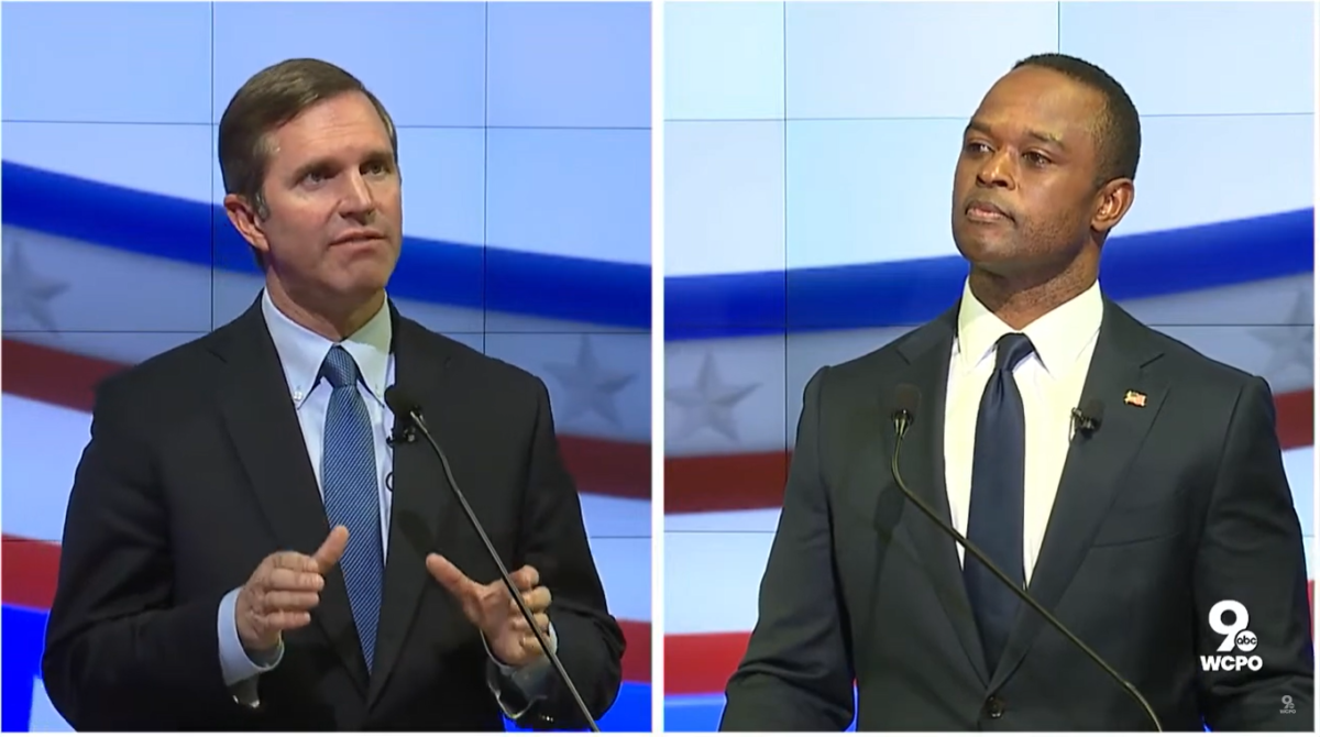 Democratic Governor Andy Beshear (left) and Republican Attorney General Daniel Cameron (right) participated in the gubernatorial debate on NKUs campus Monday night.