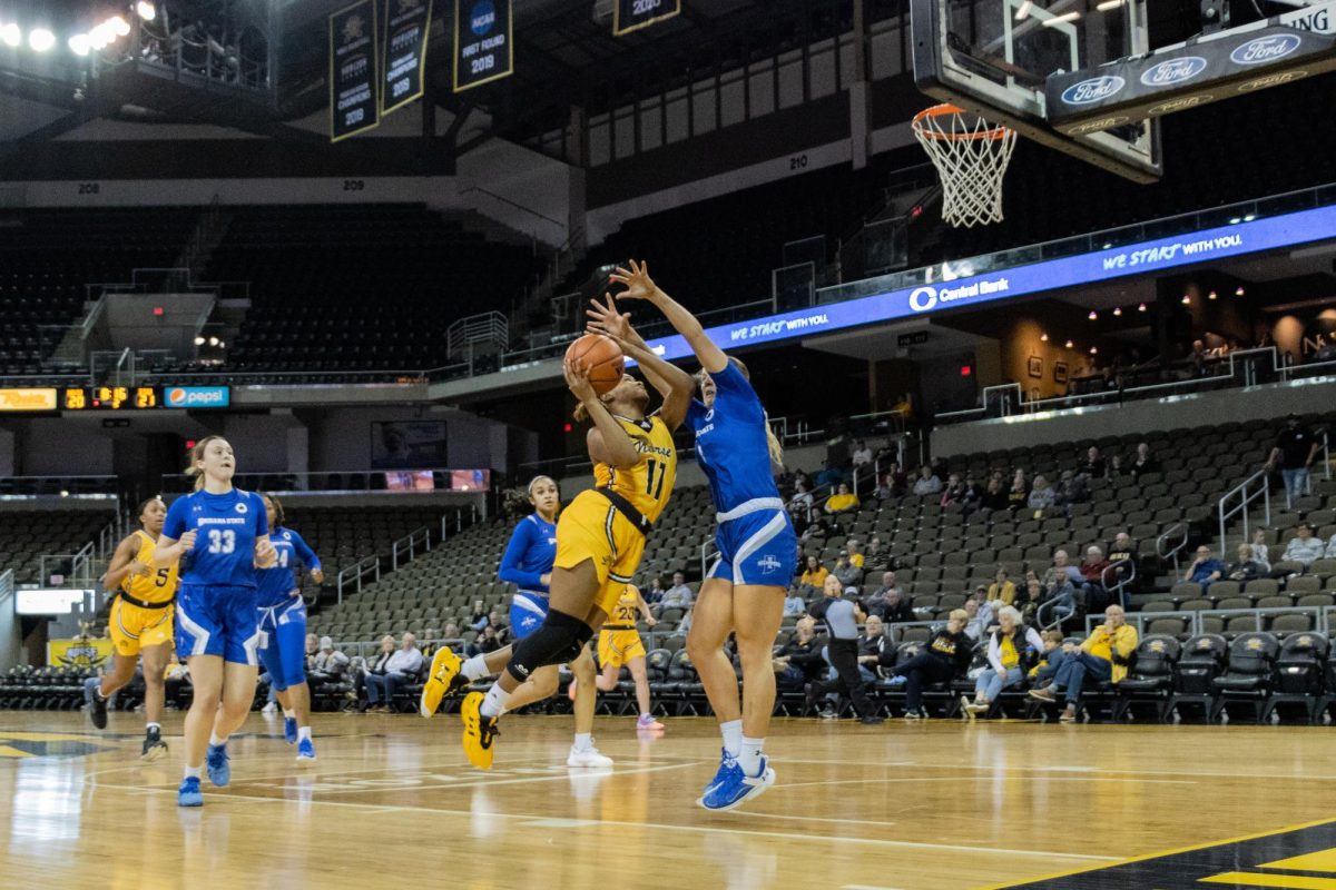 Khamari Mitchell-Steen goes in for a layup.