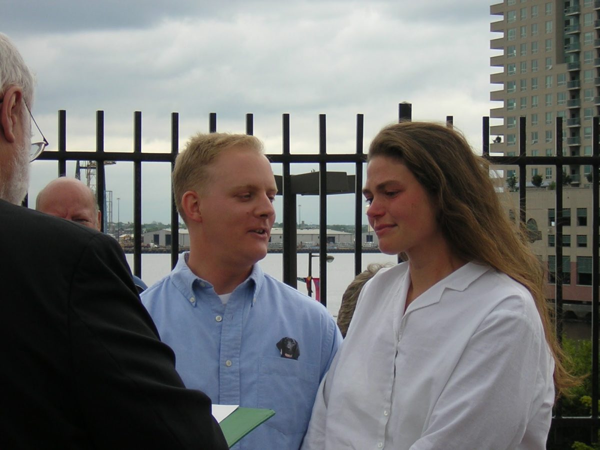 The couple was married on a pier in Philadelphia, Pennsylvania.
