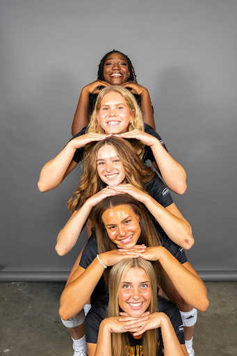 Members of the womens volleyball team. 