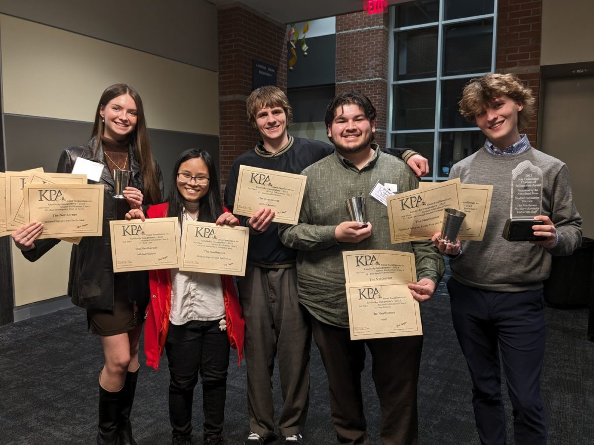 The Northerners 2024 Kentucky Press Association award winners: Emily Sisk, Mildred Nguyen, Killian Baarlaer, Emory Davis and Braden White.